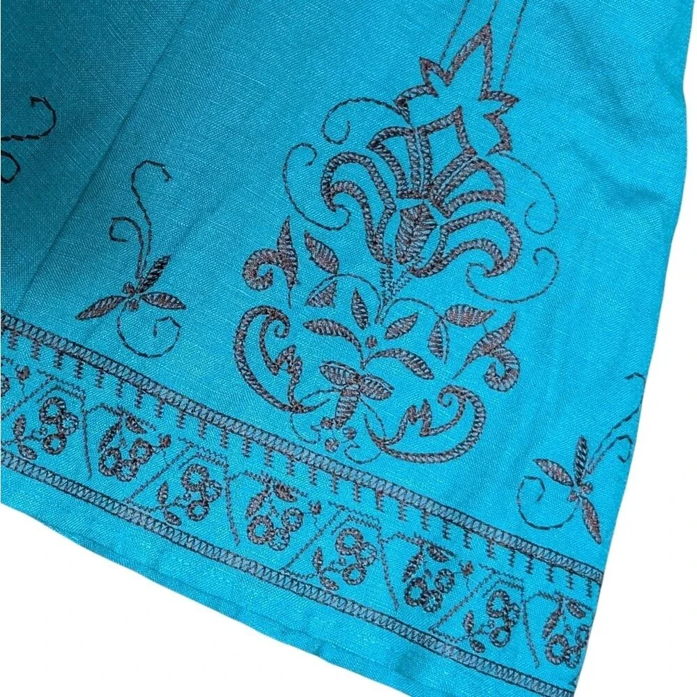 Bob Mackie Studios turquois full skirt swing boho embroidered linen blend 12